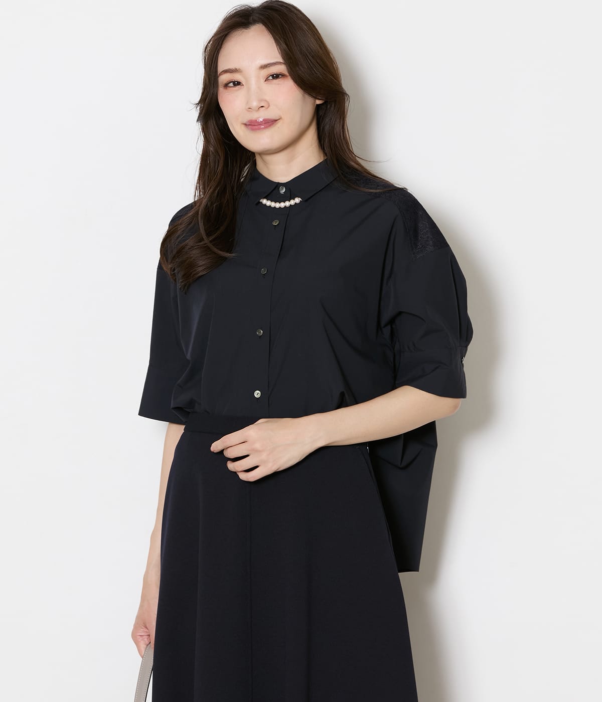 TRブロード ヨーク切替え5分袖シャツ