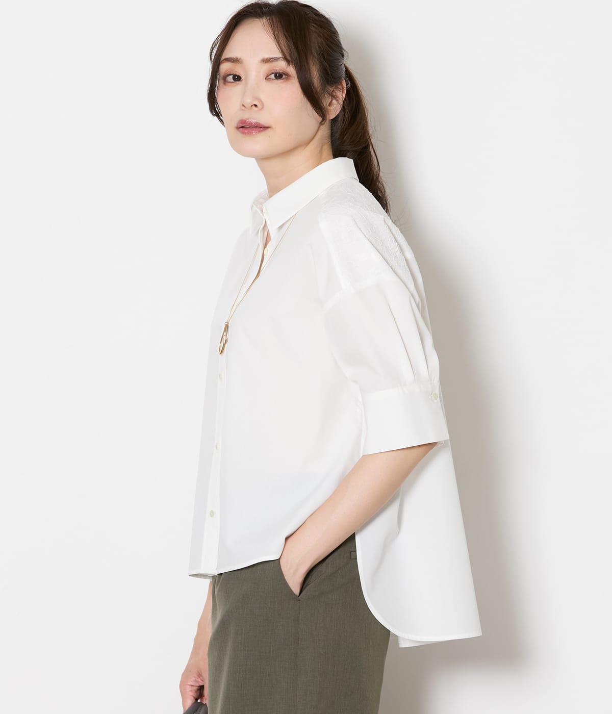 TRブロード ヨーク切替え5分袖シャツ