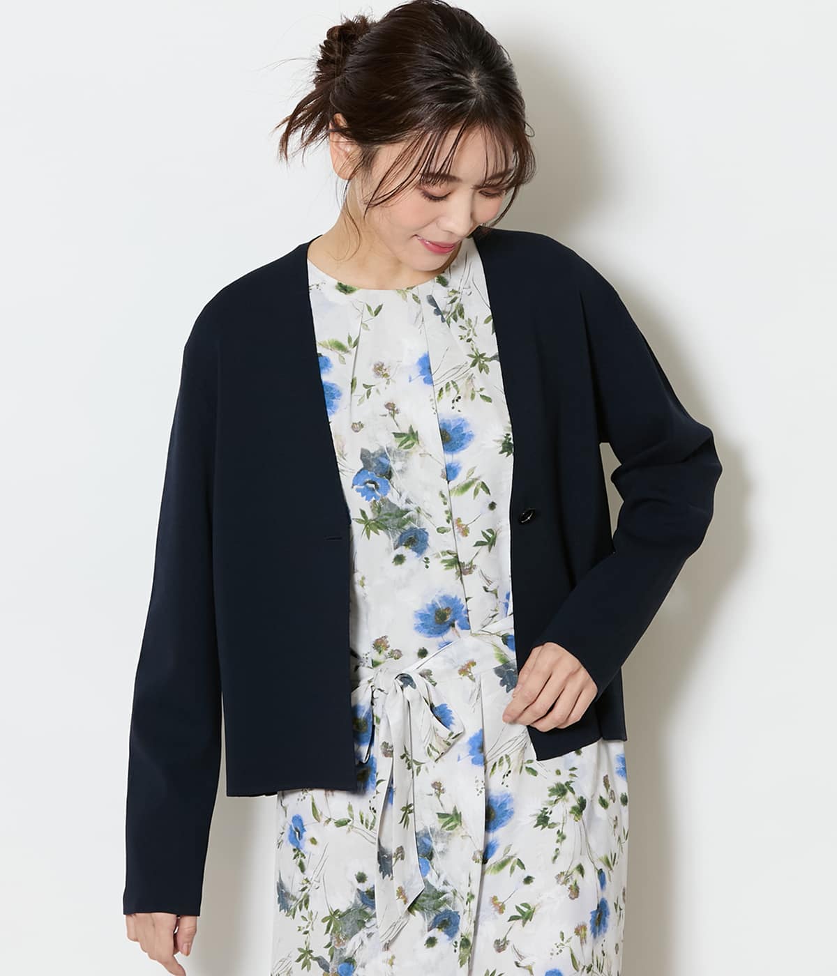 【手洗い可能】レーヨンナイロン総針 カラーレスニットジャケット