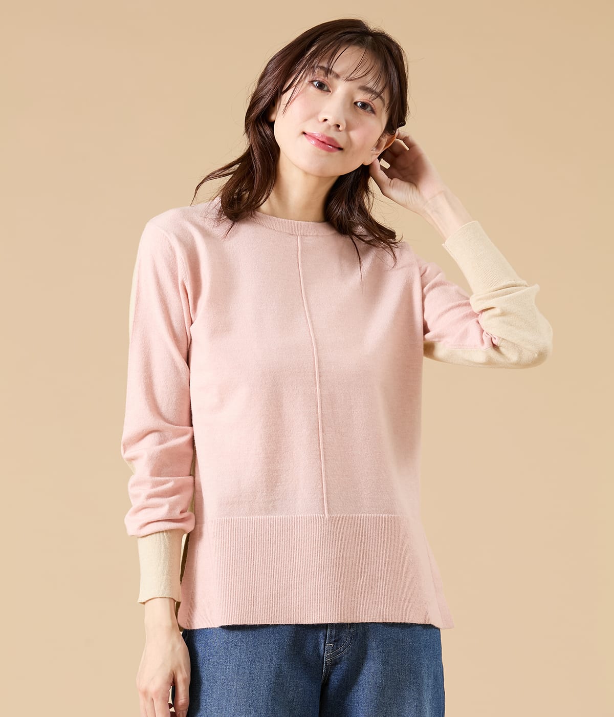 ウール天竺 バイカラーニットプルオーバー