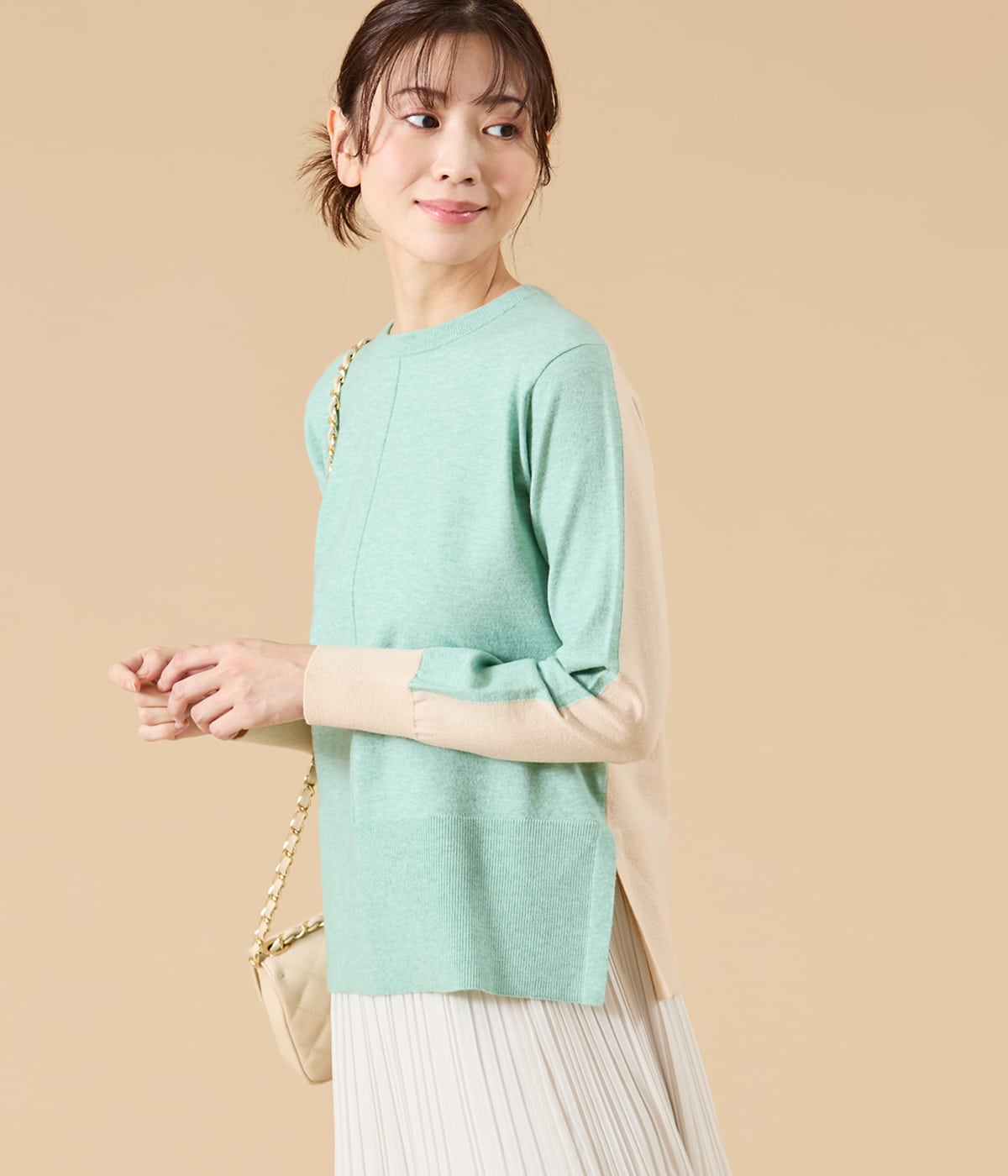 ウール天竺 バイカラーニットプルオーバー