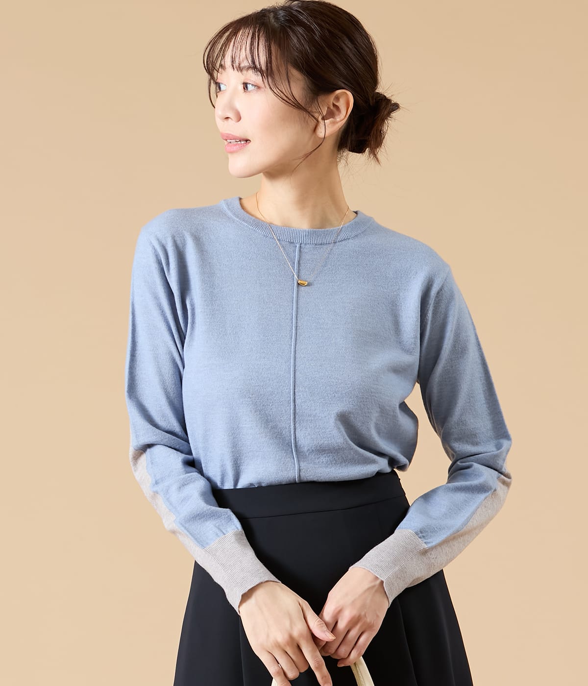 ウール天竺 バイカラーニットプルオーバー