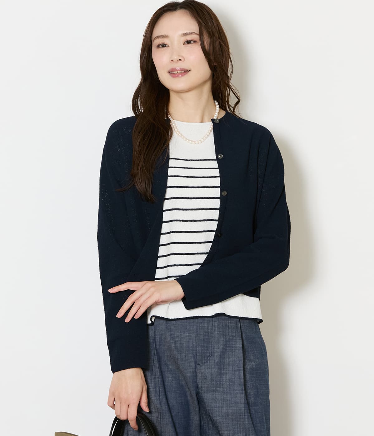 ポリナイロンブークレーホールガーメント(R) クルーネックニットカーディガン