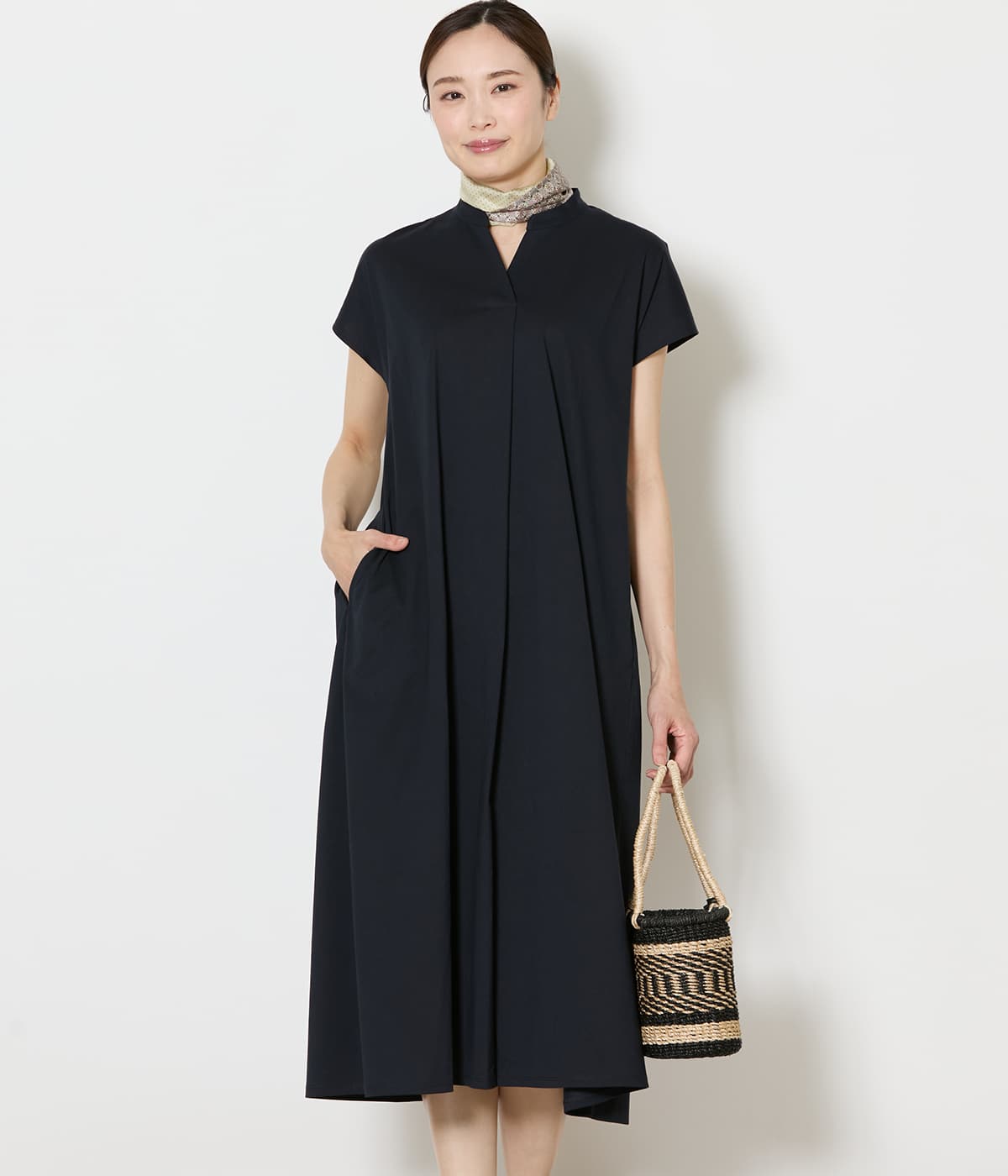 【接触冷感・吸水速乾】プレーティング天竺 スキッパーワンピース