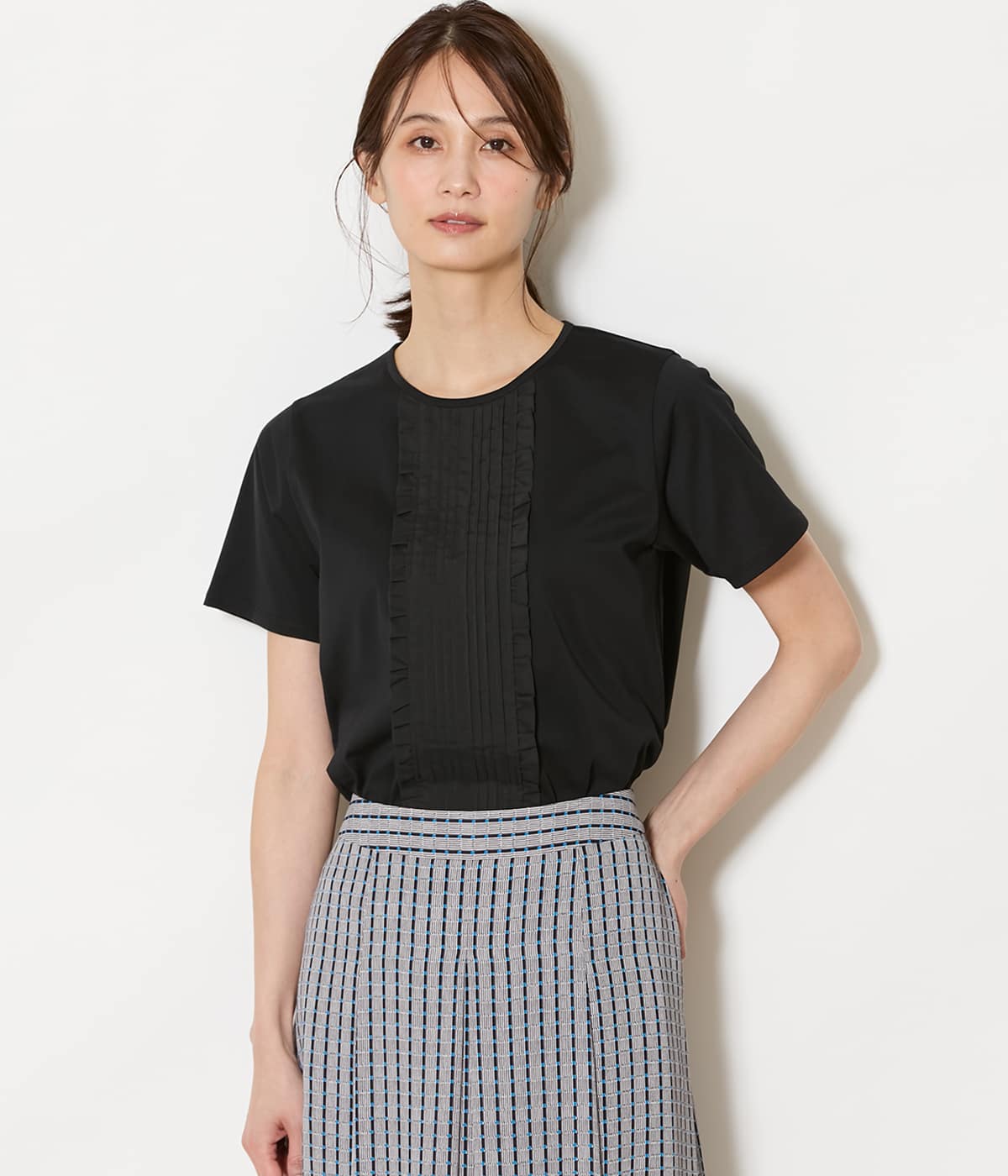 【吸水速乾】プレーディング天竺 ピンタック半袖プルオーバー