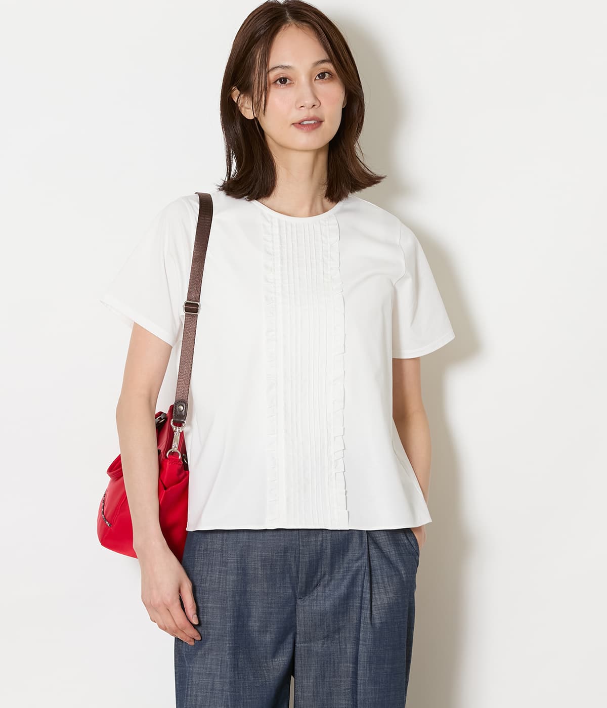 【吸水速乾】プレーディング天竺 ピンタック半袖プルオーバー