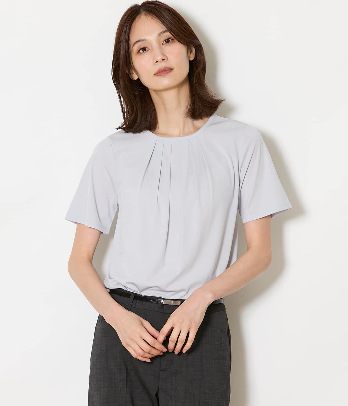 【接触冷感】強撚スムース フロントタック プルオーバー