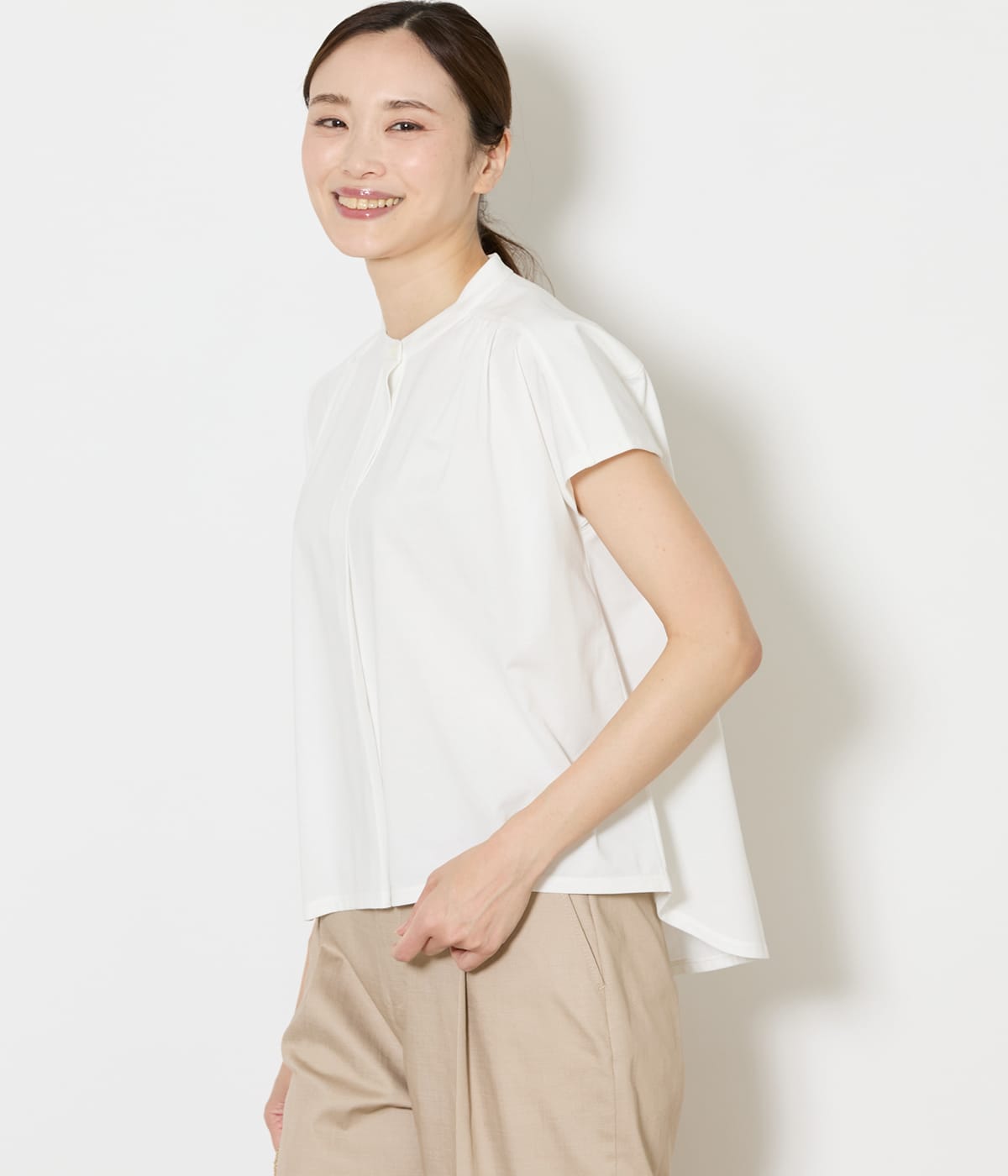 【接触冷感・吸水速乾】プレーティング天竺  スタンドカラープルオーバー