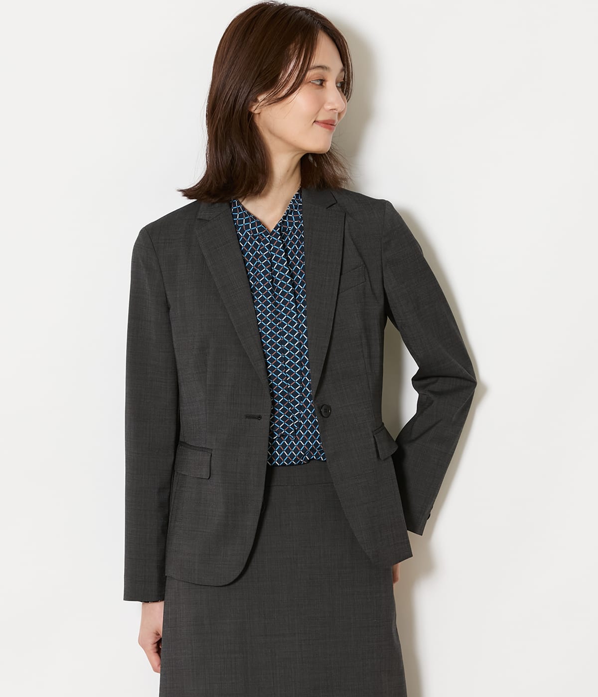 【L】【ウォッシャブル】ウールピンヘッド 1釦テーラードジャケット