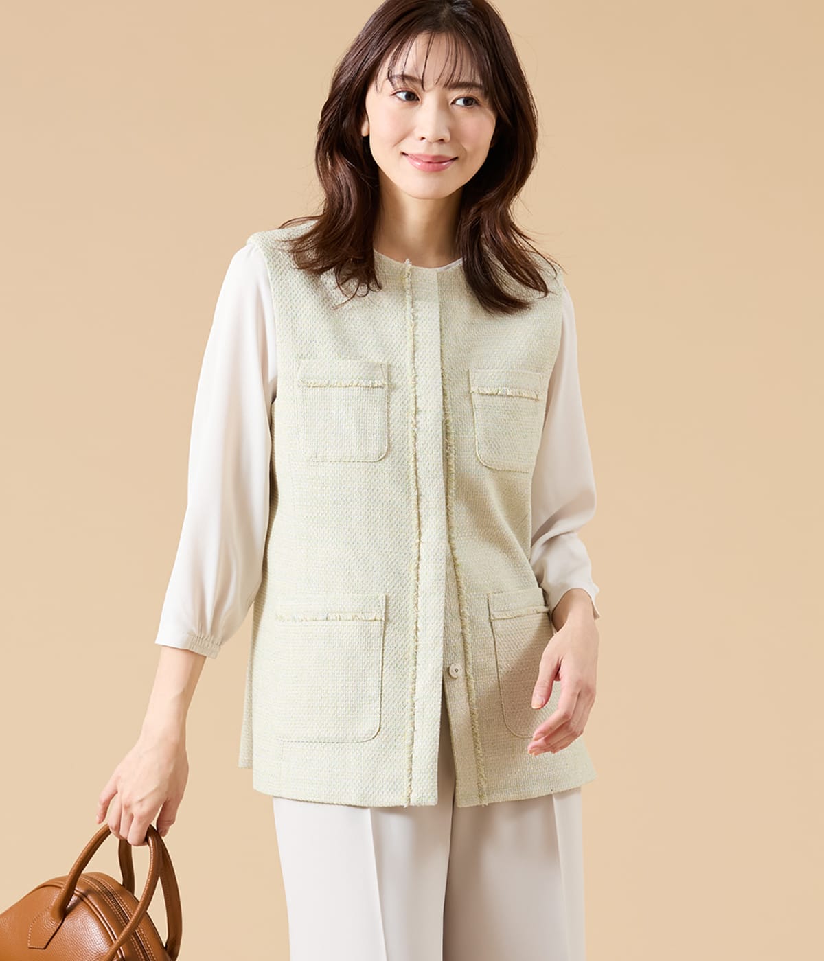 【L】ソフトミックスツィード ジレ