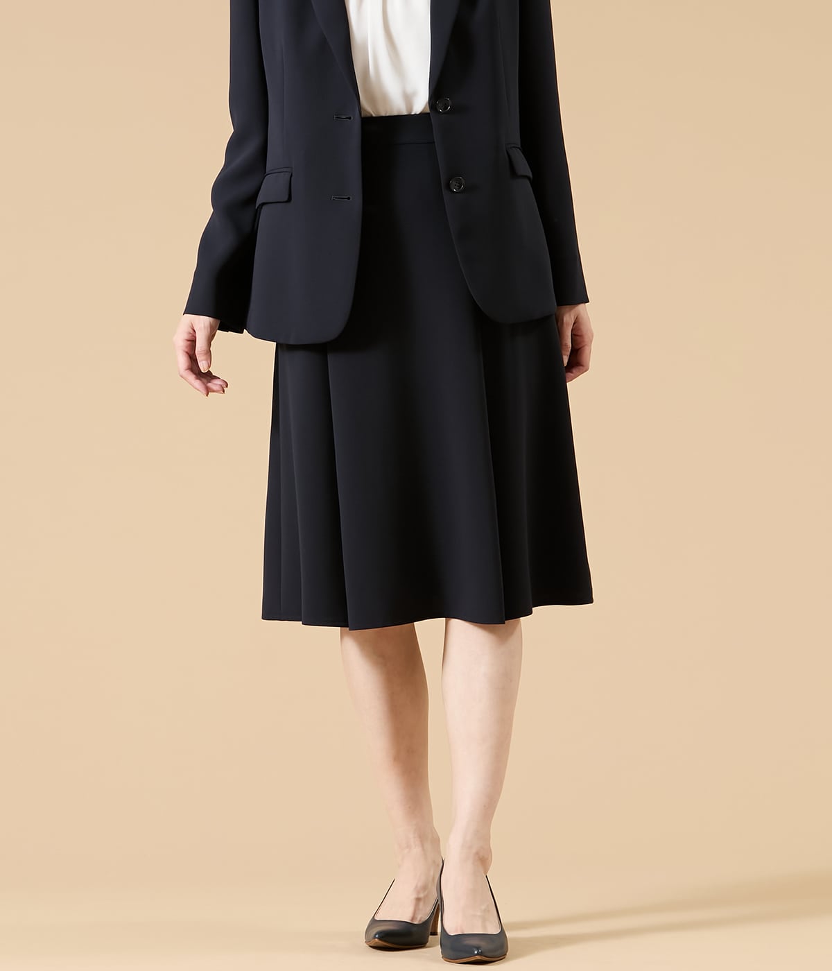 【L】【ウォッシャブル】シルキークロス タックフレアスカート