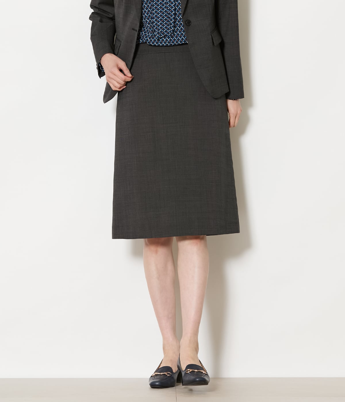 【L】【ウォッシャブル】ウールピンヘッド Aラインスカート