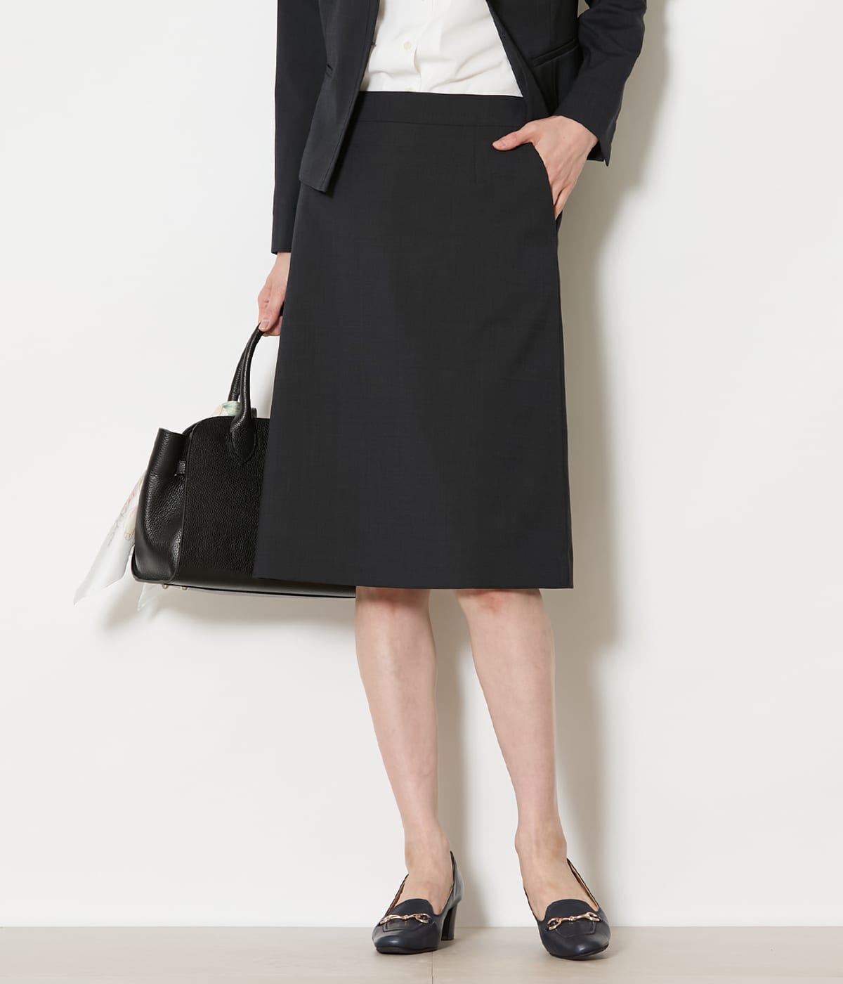 【L】【ウォッシャブル】ウールピンヘッド Aラインスカート