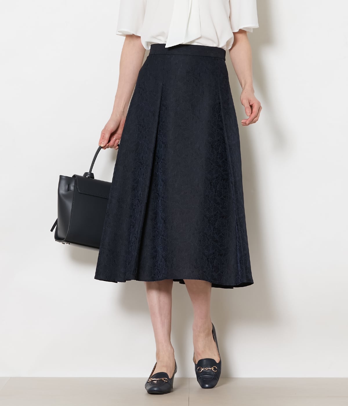 【L】ブルームジャカード タックフレアスカート