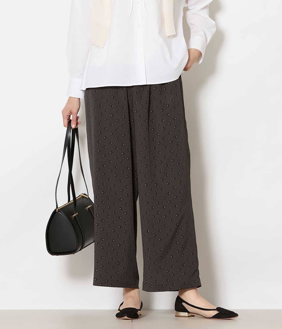 【L】ダイヤドットプリント イージーワイドパンツ