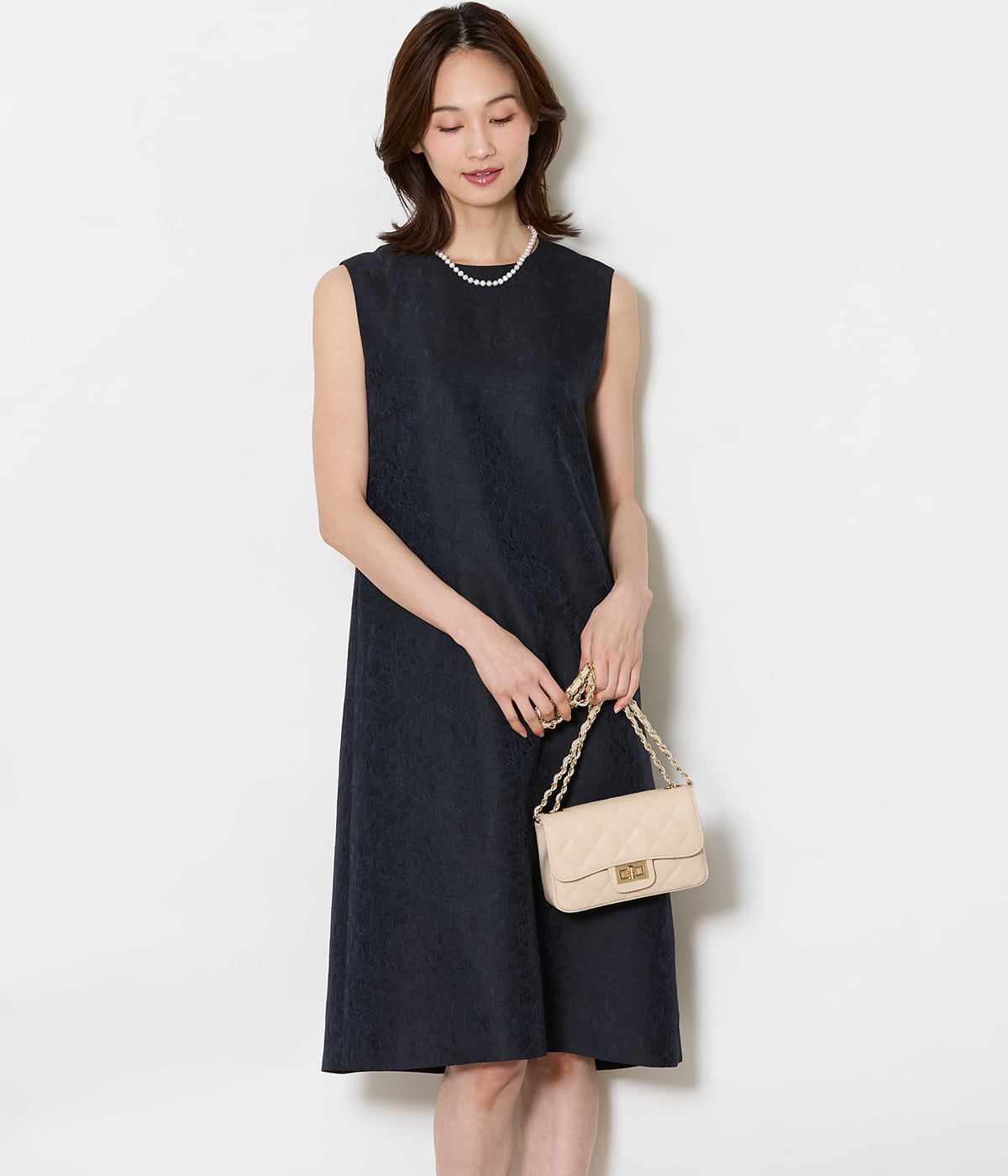 【L】ブルームジャカード ノースリーブワンピース