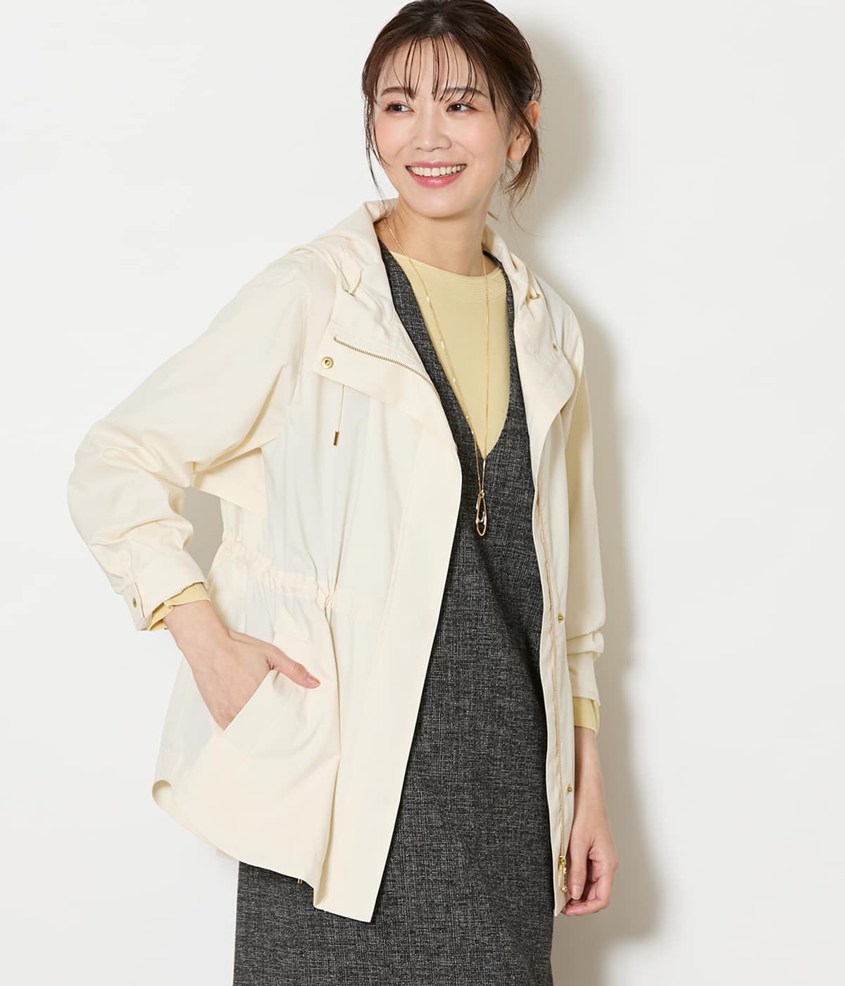 【L】【撥水・ウォッシャブル】ライトタフタ フーデットアウター