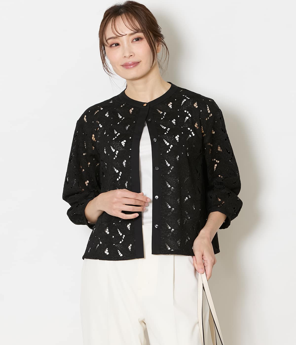 【L】リーフモチーフラッセルレース ブラウスジャケット