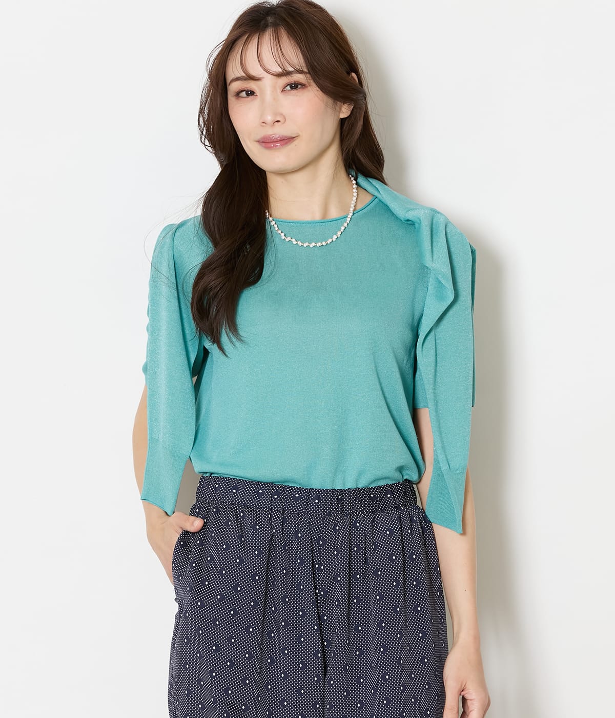 【L】ヴィスコースポリエステル 5分袖プルオーバー