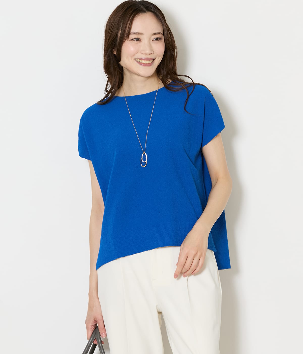 【L】ポリナイロンブークレーホールガーメント(R) フレンチスリーブニットプルオーバー