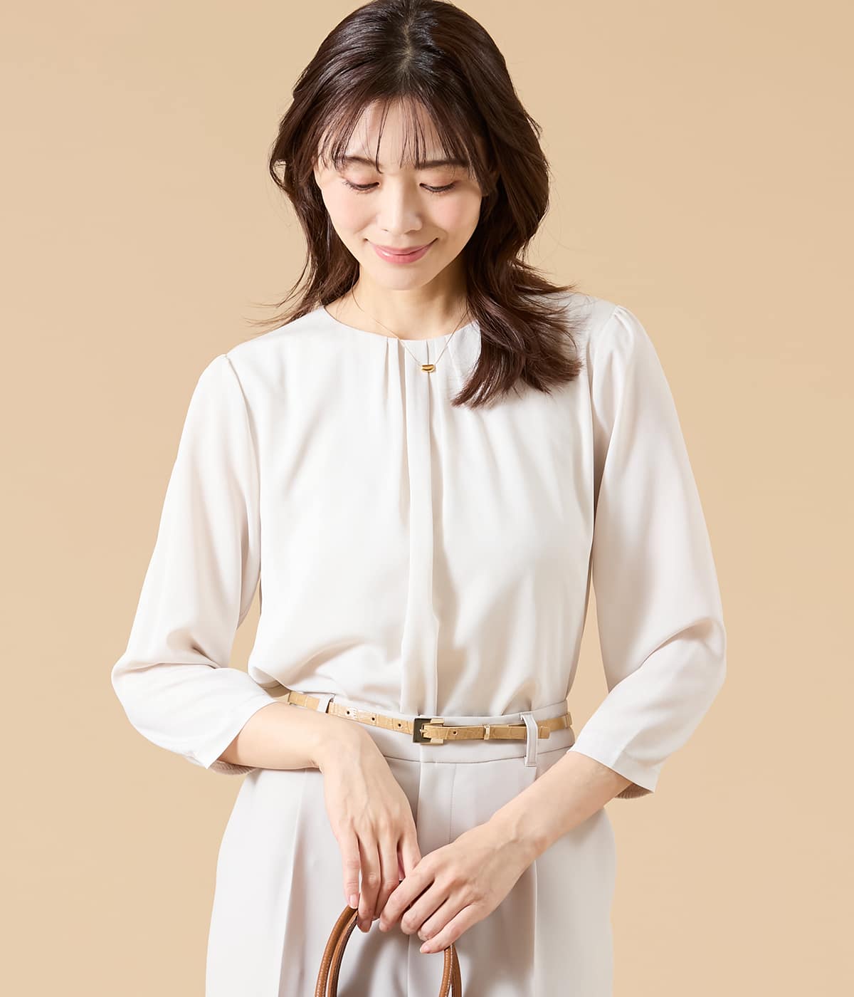 【L】TR天竺＆ストレッチデシン ドッキングブラウス