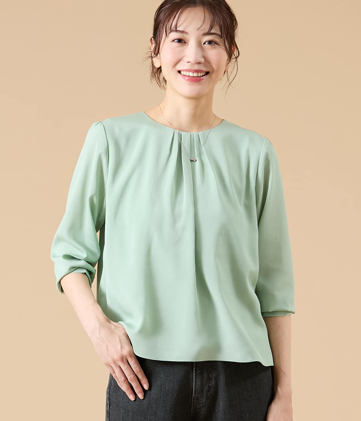 【L】TR天竺＆ストレッチデシン ドッキングブラウス