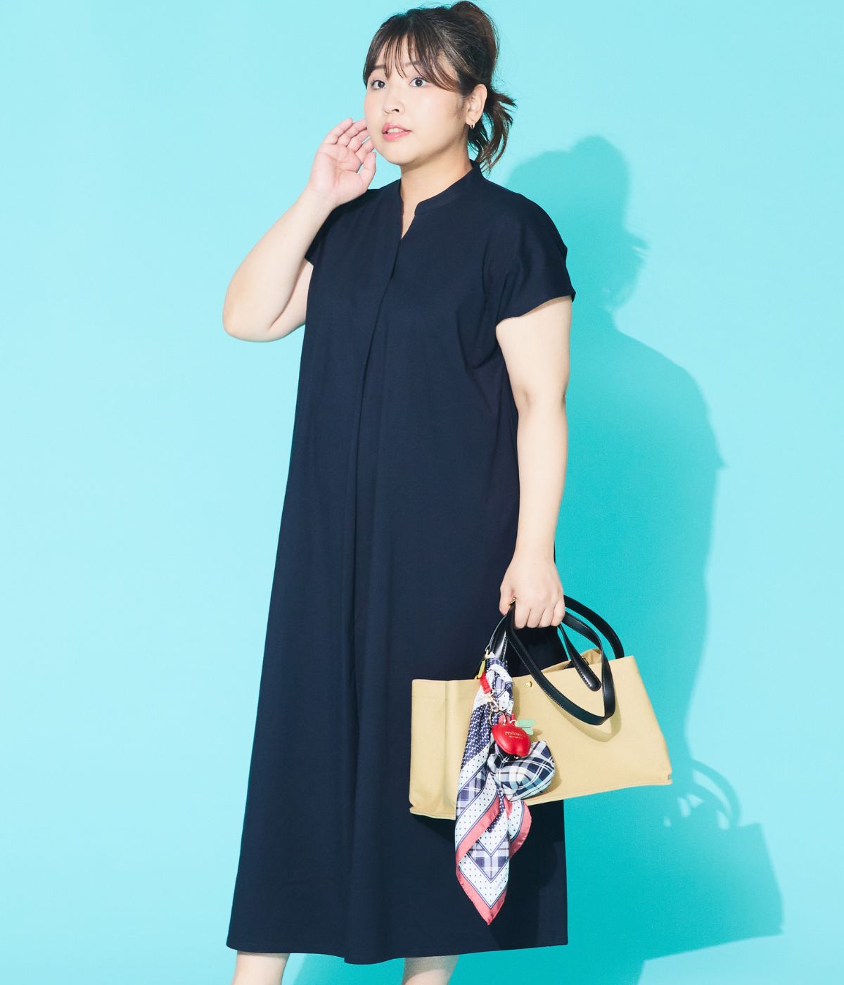 【L】【接触冷感・吸水速乾】プレーティング天竺 スキッパーワンピース