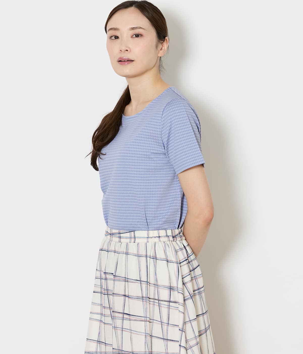 【L】【吸水速乾】格子サッカーTシャツ