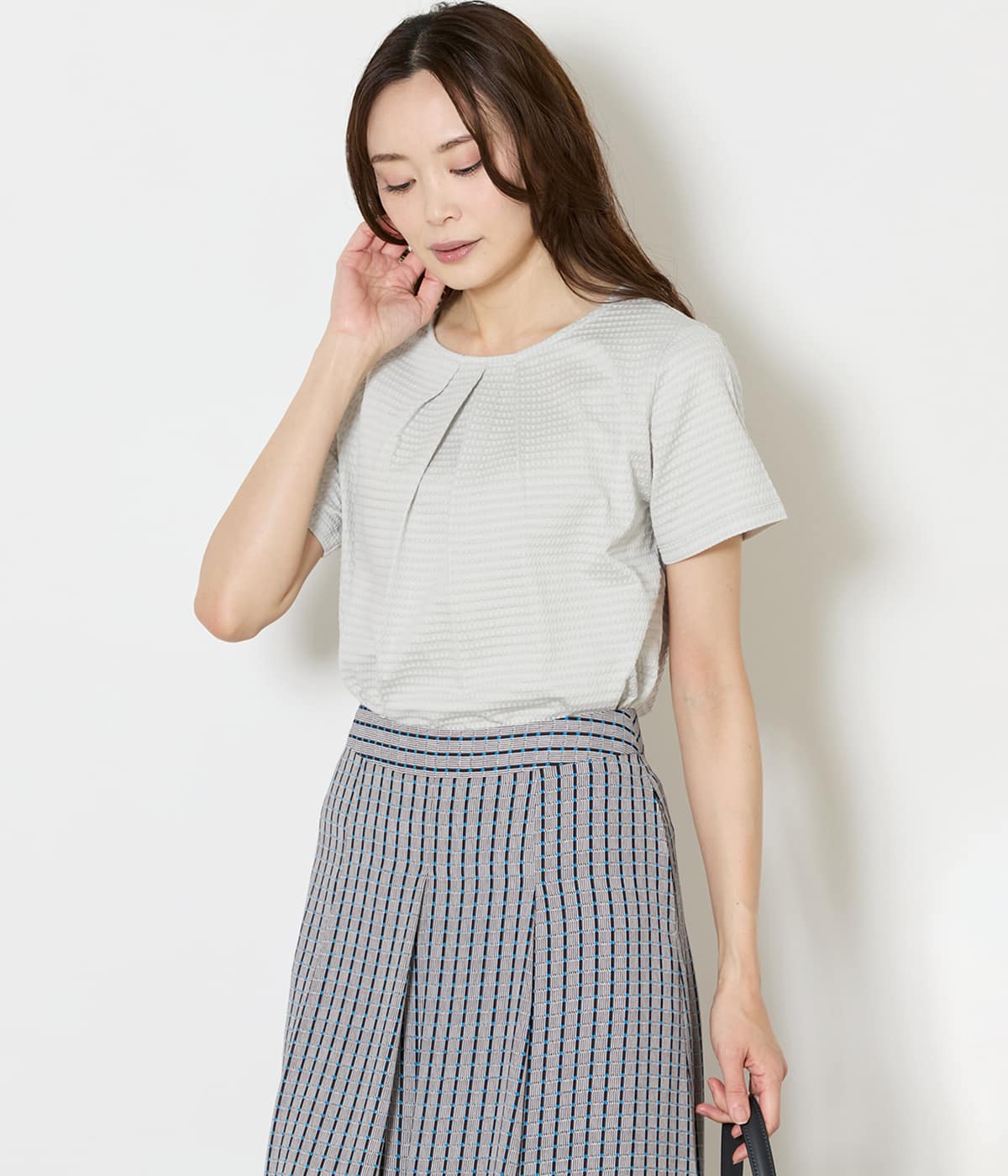 【L】【吸水速乾】格子サッカータックTシャツ