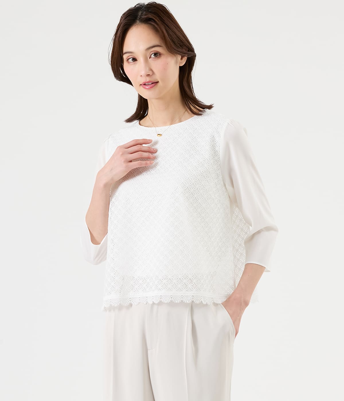 TR天竺レース ７分袖プルオーバー