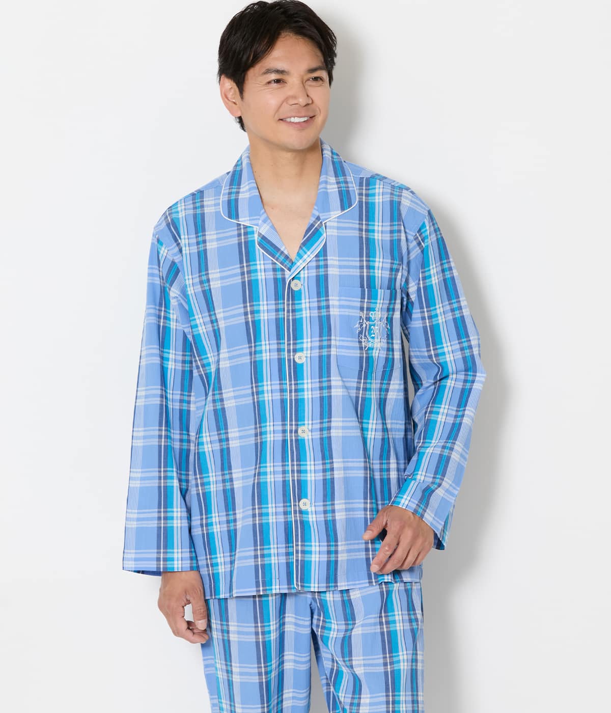 楊柳 チェック 長袖テーラードパジャマ