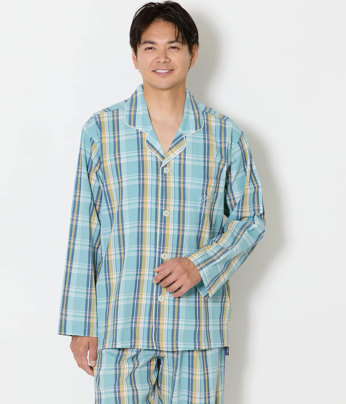 楊柳 チェック 長袖テーラードパジャマ