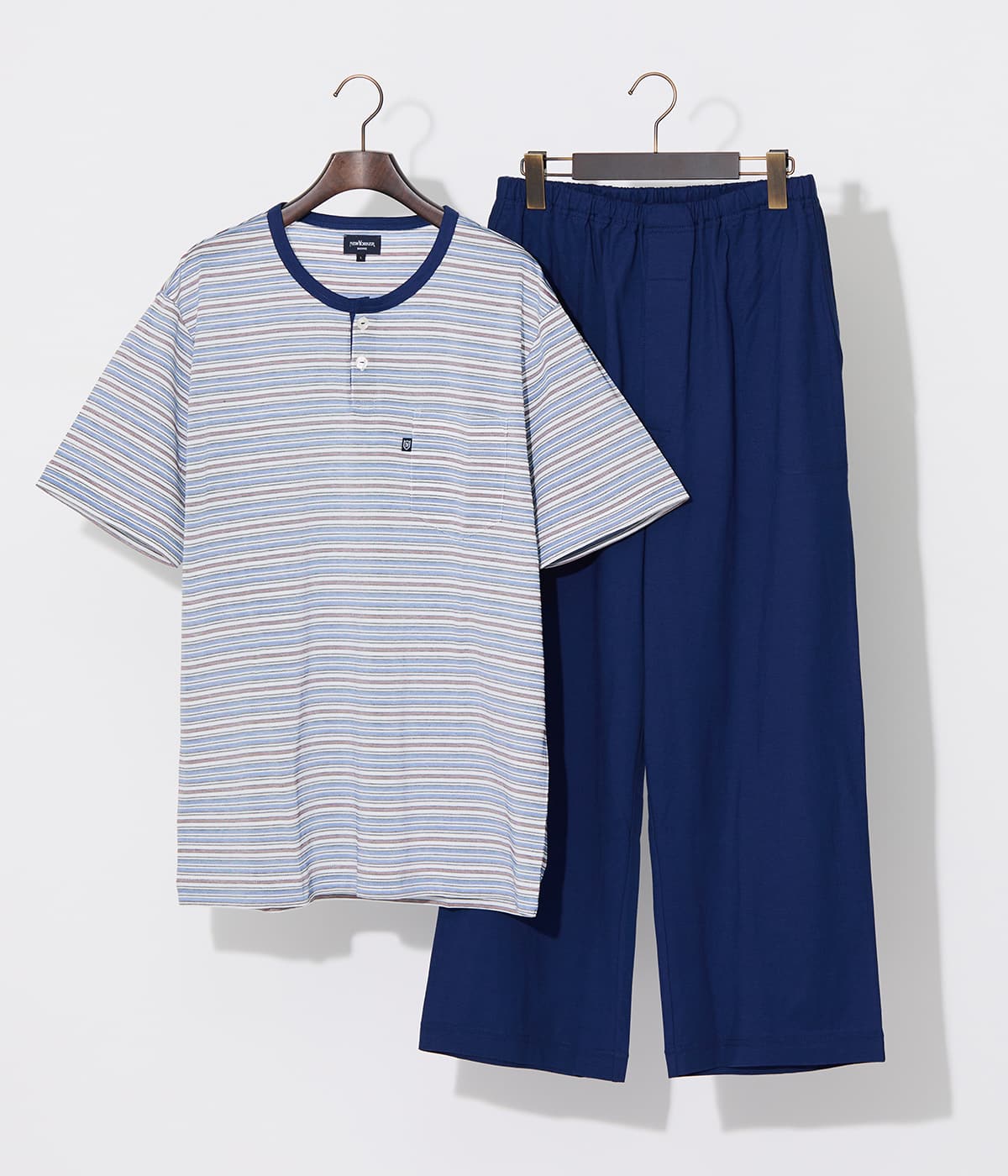 ニューヨーカーボーダー ヘンリーネック 半袖Tシャツ セットアップパジャマ