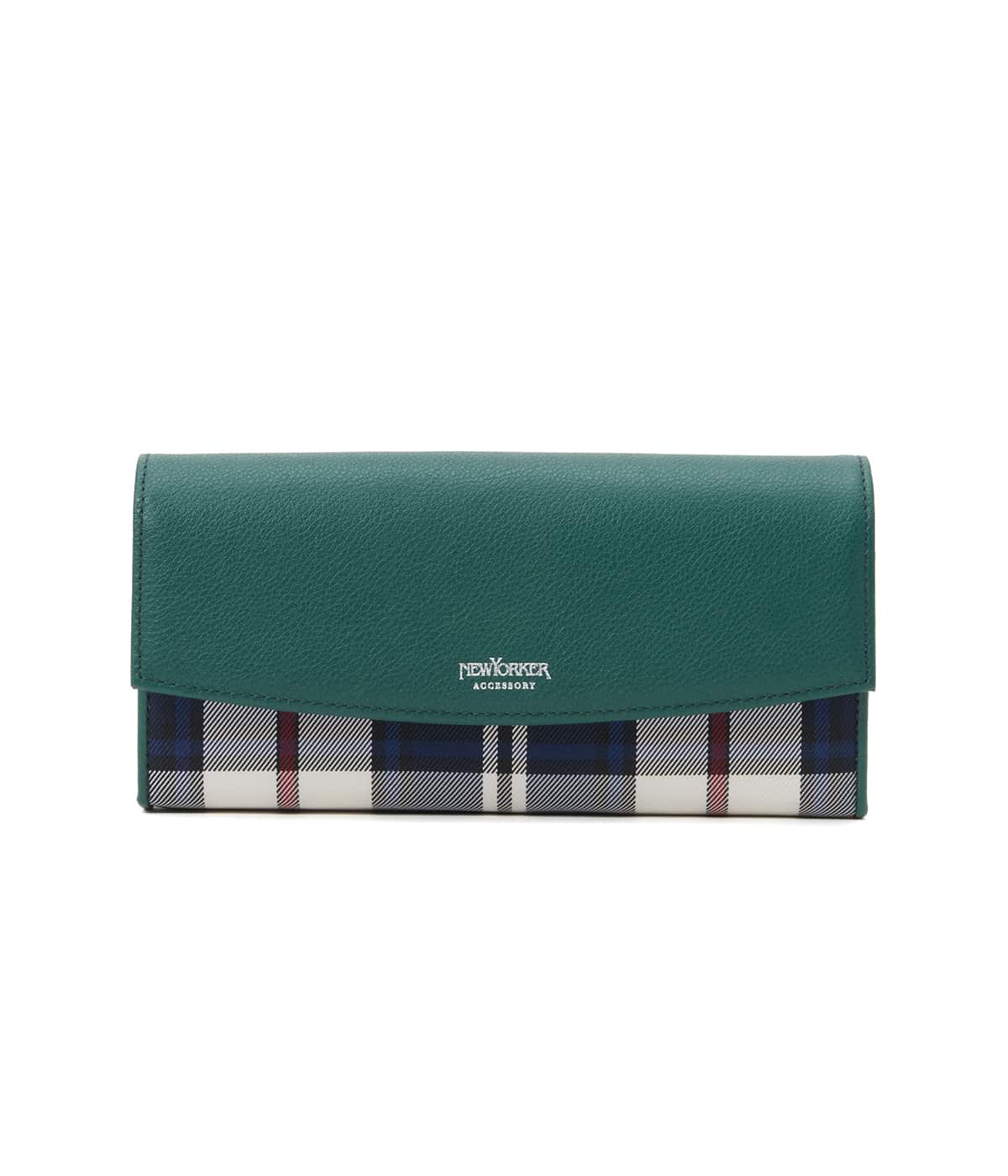 レザー＆ニューヨーカータータン フラップ長財布