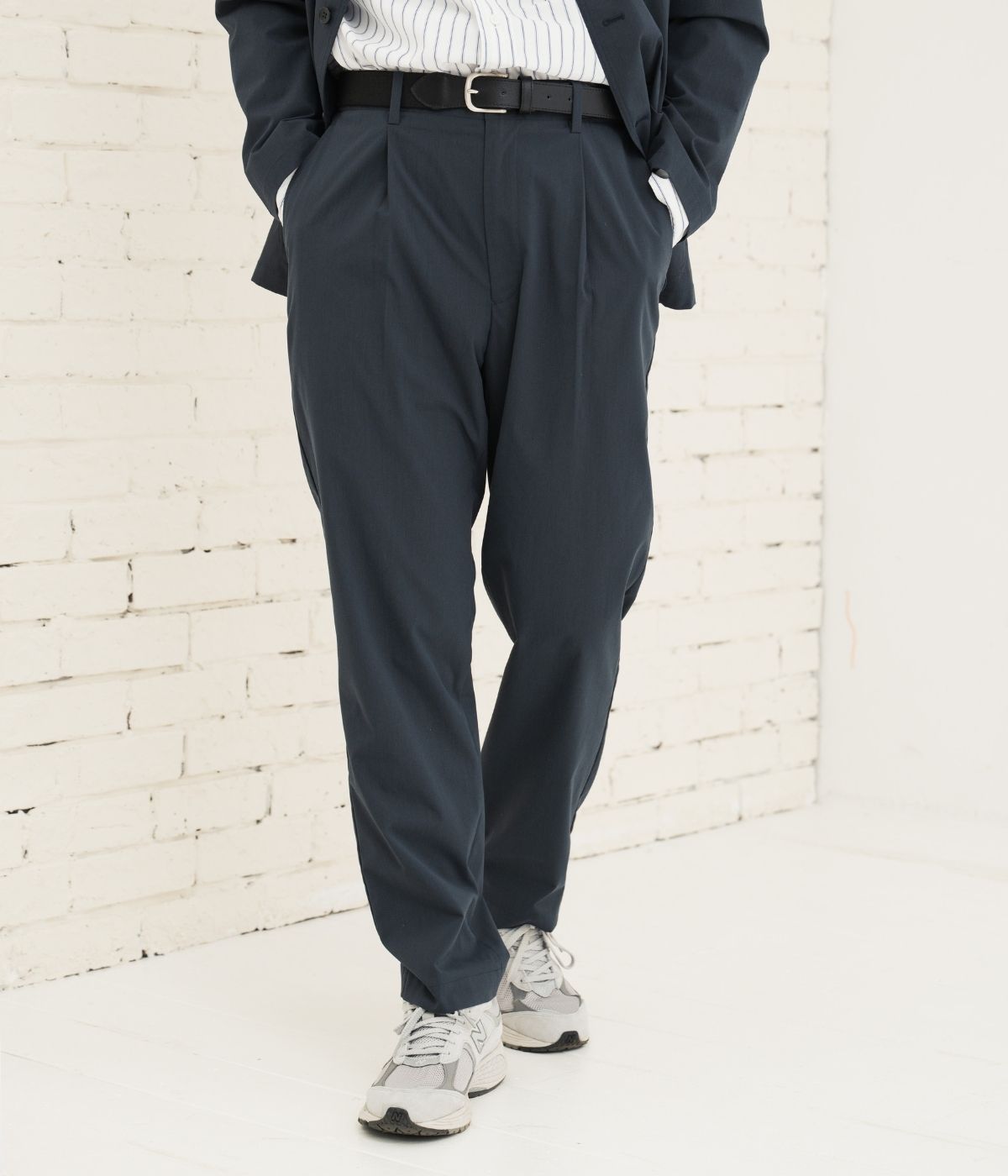 【洗える・ドライタッチ・セットアップ可・ウエストゴム】サイドシャーリングワンタックパンツ