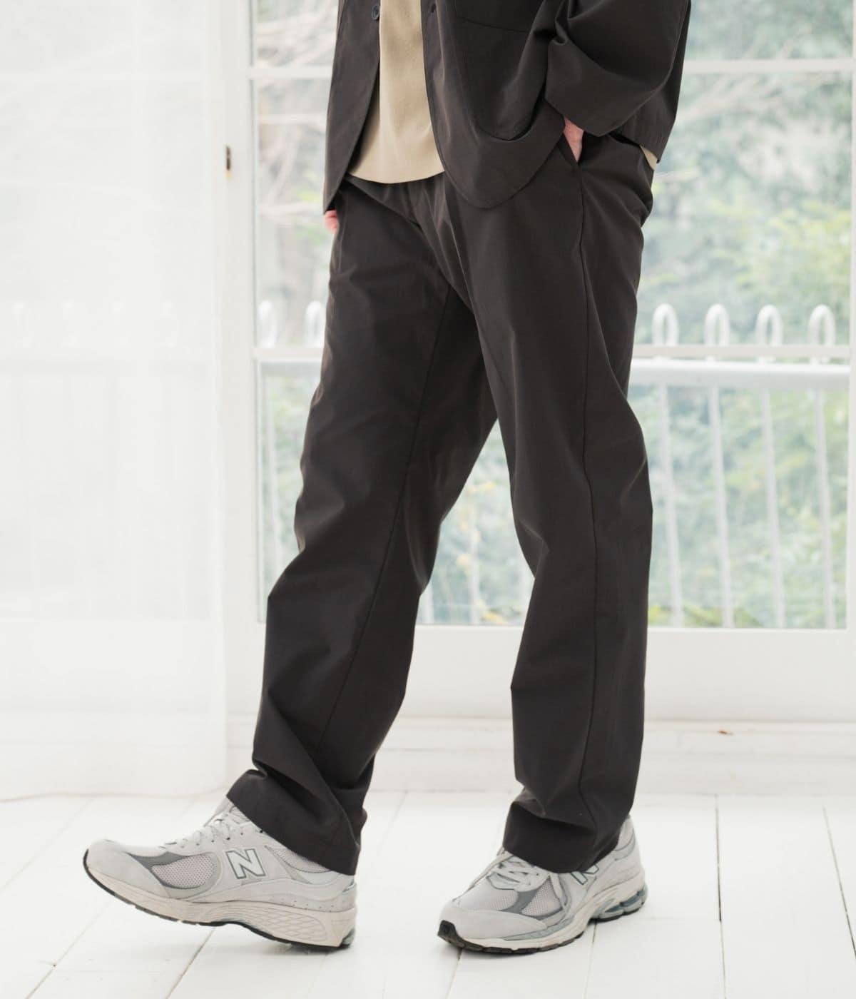 【洗える・ドライタッチ・セットアップ可・ウエストゴム】サイドシャーリングワンタックパンツ