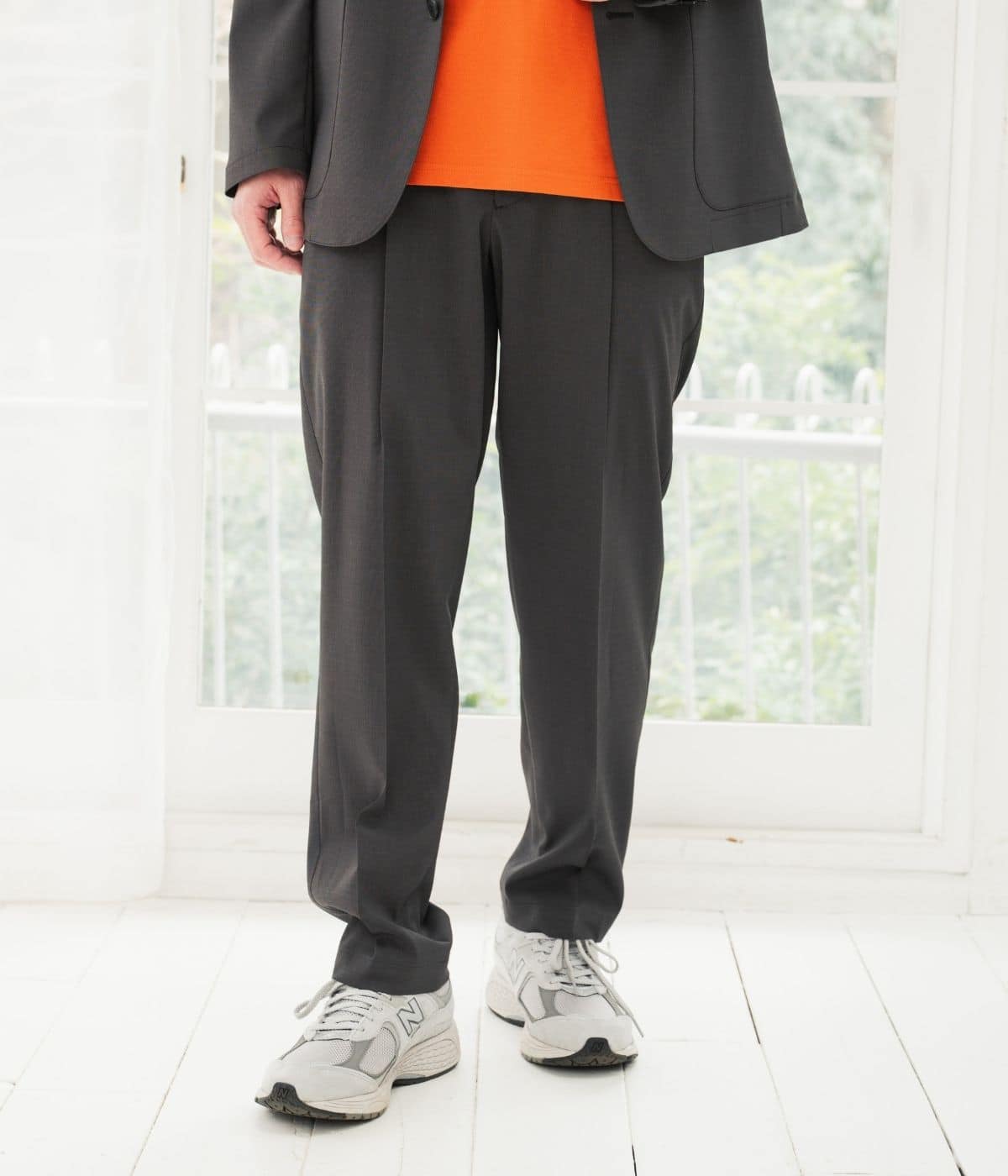 【洗える・防シワ・ストレッチ・セットアップ可・ウエストゴム】ワンタックサイドシャーリングパンツ