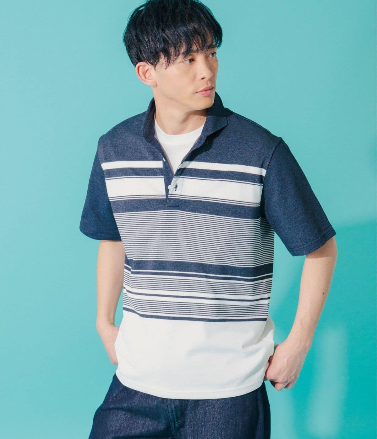【吸水速乾・サステナブル】ドライミックスカノコ パネルボーダーポロシャツ