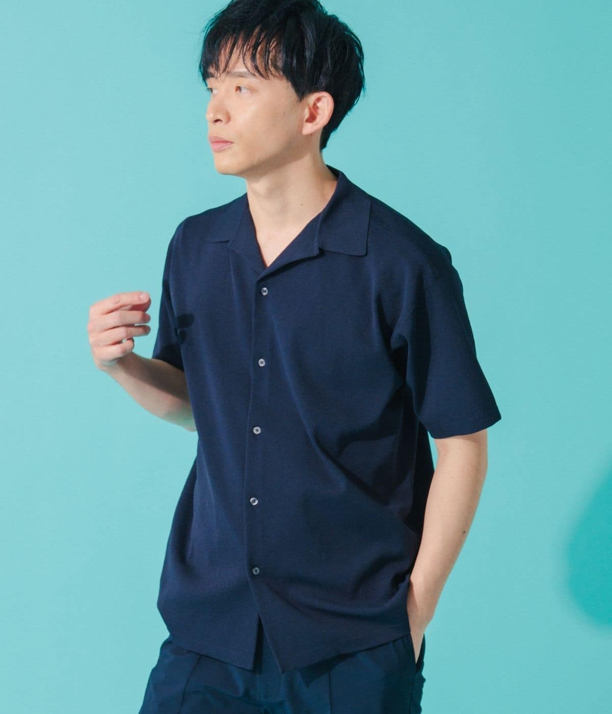 【ウォッシャブル・軽量・ストレッチ】エフォートレス オープンカラー半袖ニットシャツ