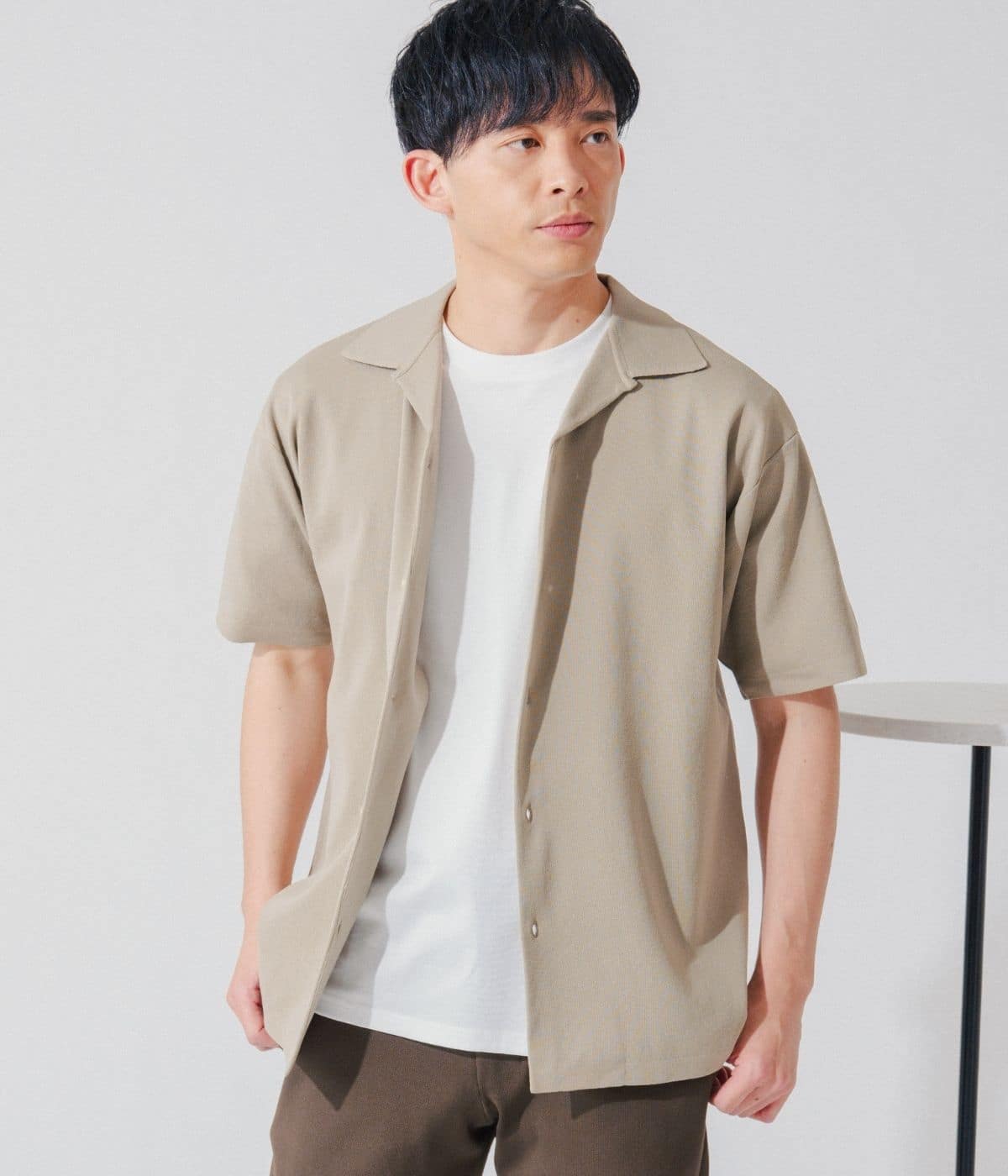 【ウォッシャブル・軽量・ストレッチ】エフォートレス オープンカラー半袖ニットシャツ