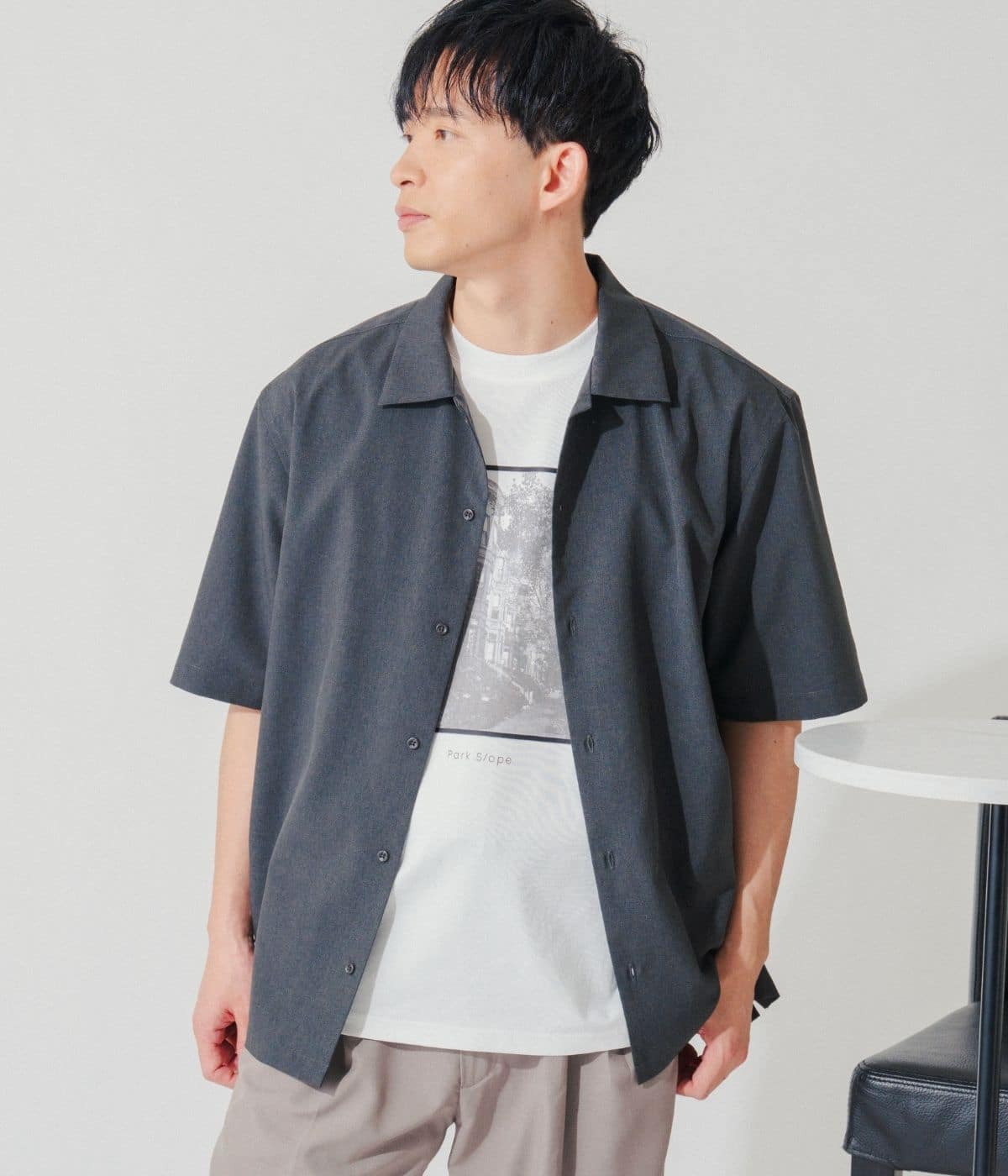 【吸水速乾・接触冷感・UVカット】サマートロピカル 半袖セミオープンカラーシャツ