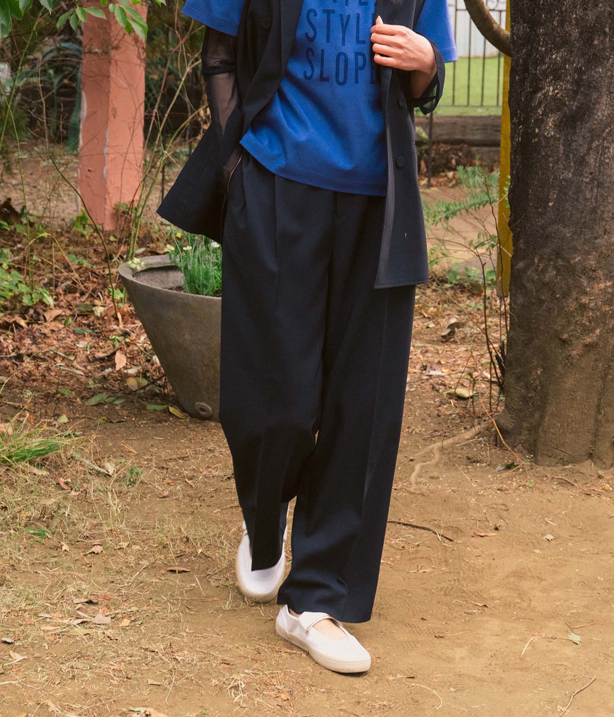 【オンオフ・セットアップ可・ウエストゴム】ツータックワイドパンツ