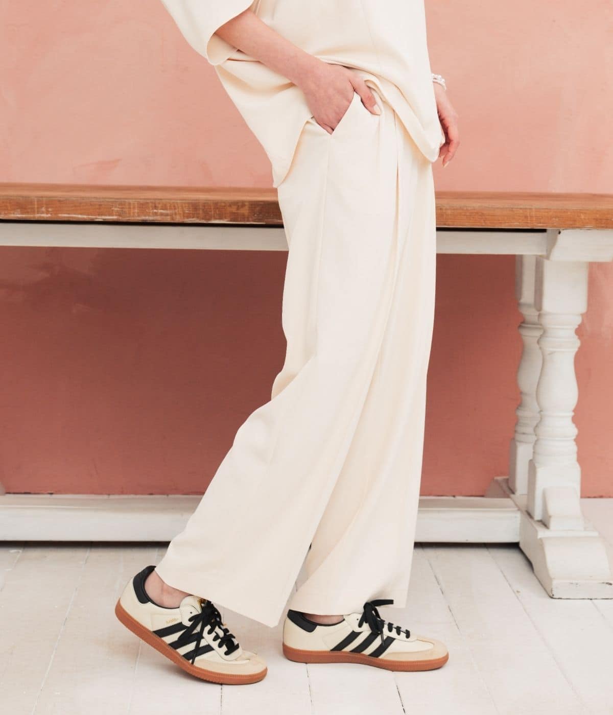 【防シワ・セレモニー・セットアップ可・ウエストゴム】ツータックワイドパンツ