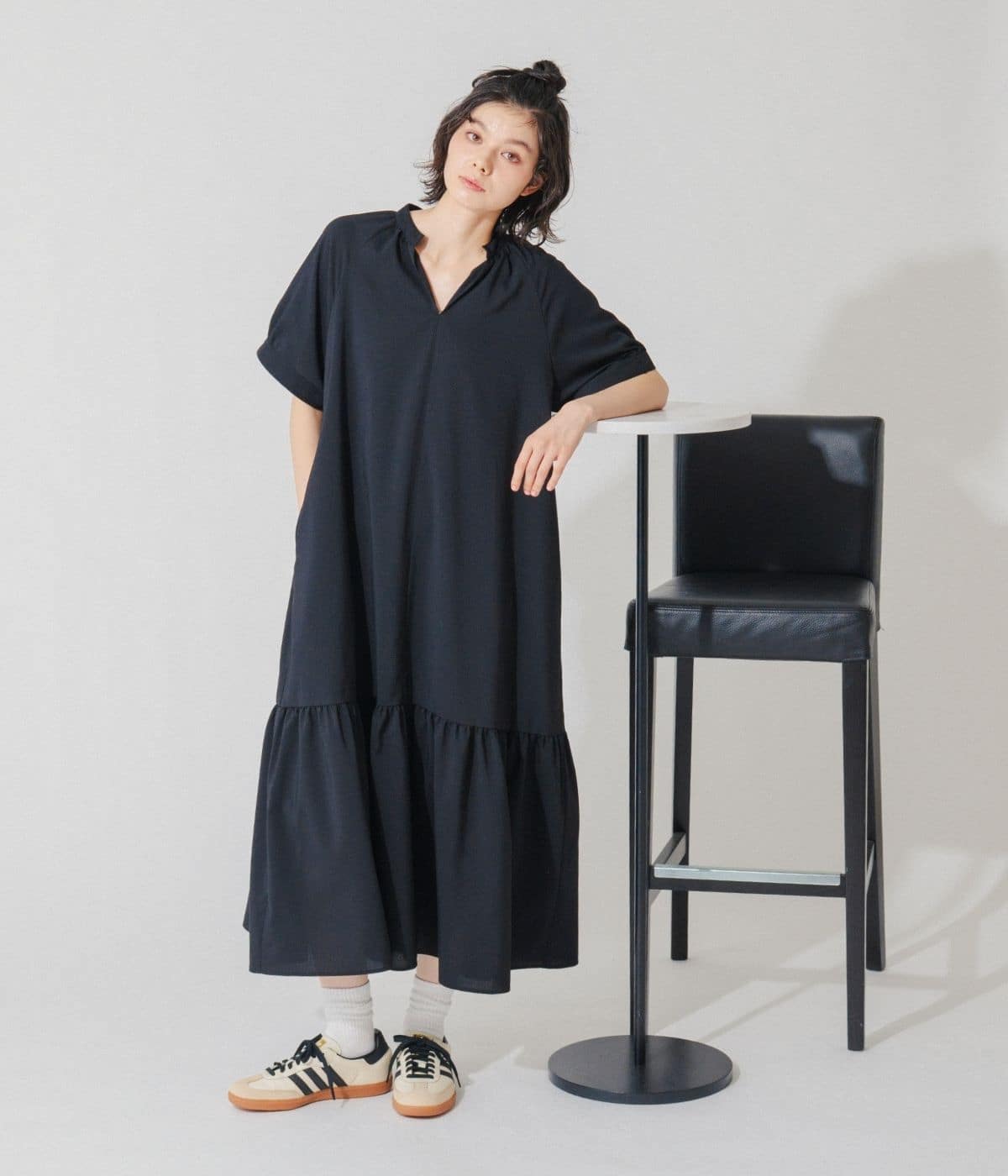 【一枚で決まる・オンオフ】スキッパーティアードワンピース