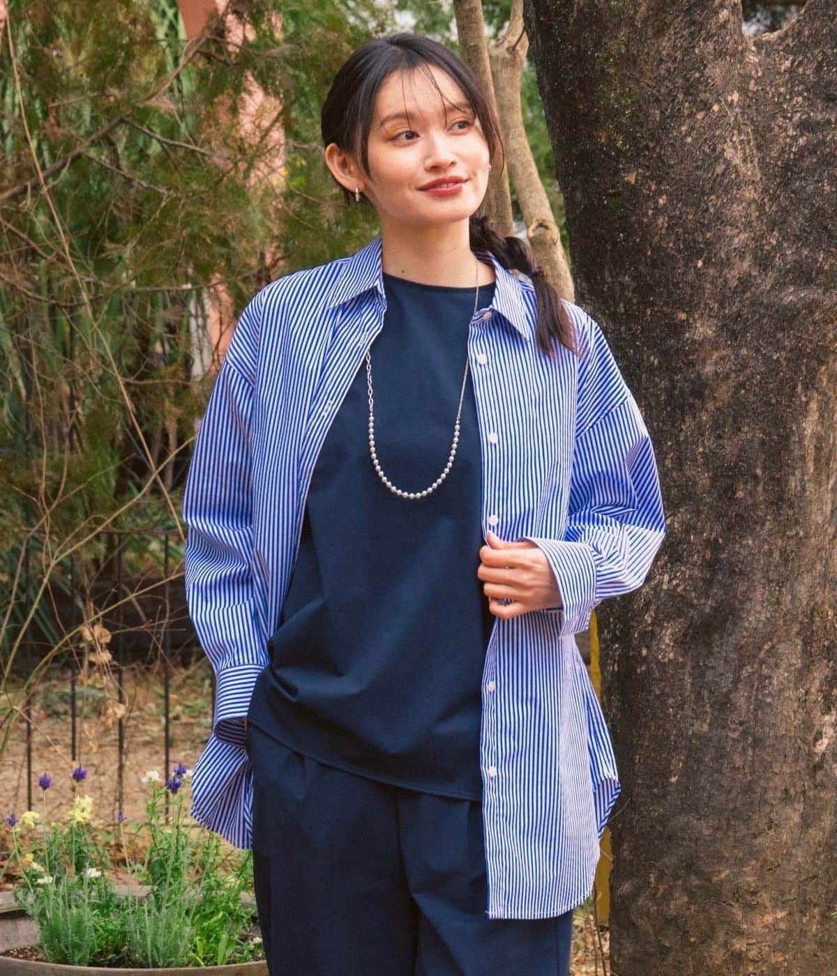 【着回し・日除け・オンオフ】ロンドンストライプオーバーシャツ