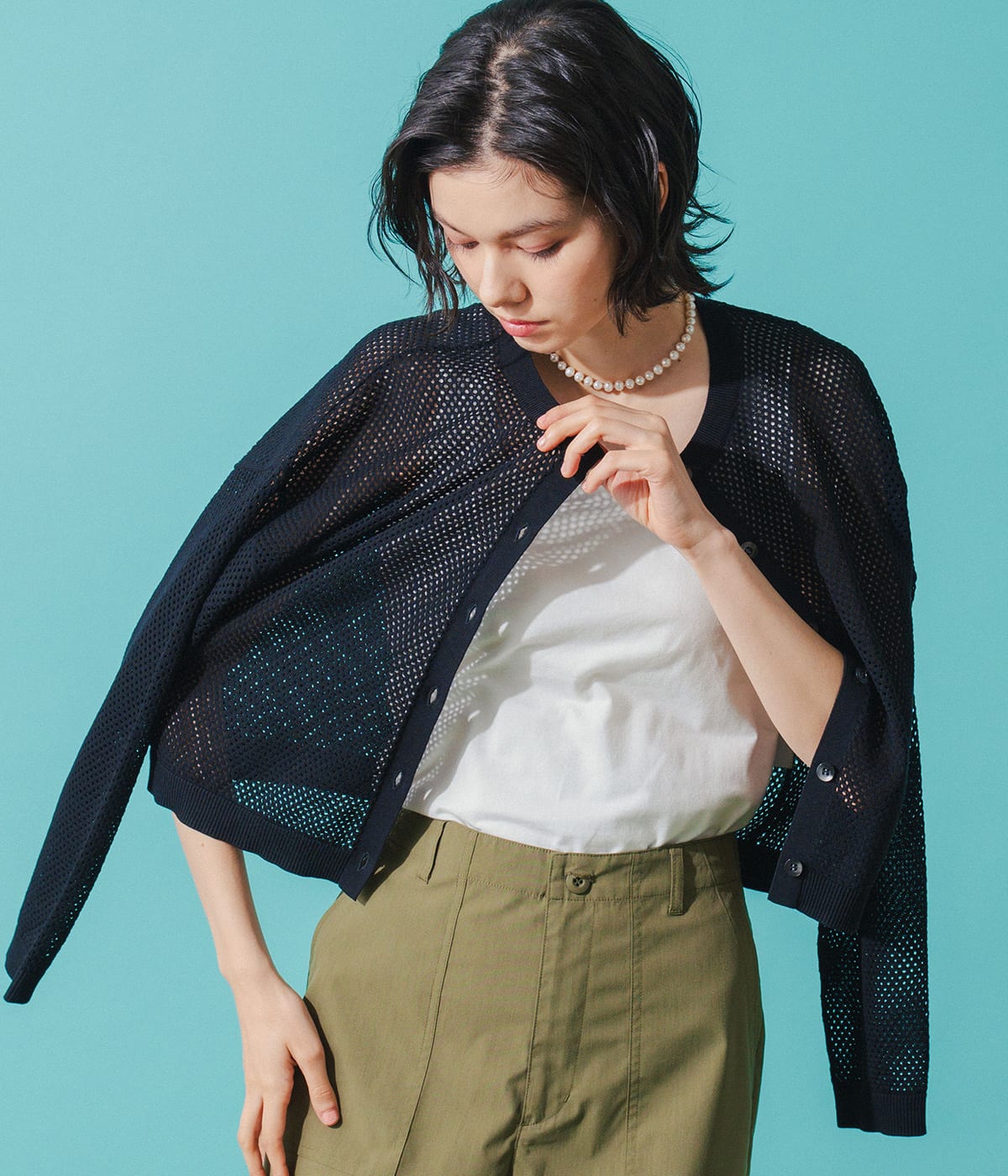 【冷房対策・シーズンレス】メッシュボレロカーディガン