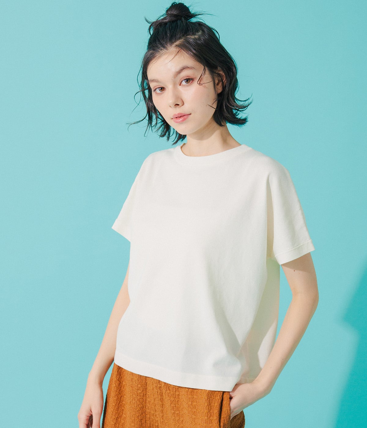 【ドライタッチ・着映え】クルーネックニットTシャツ