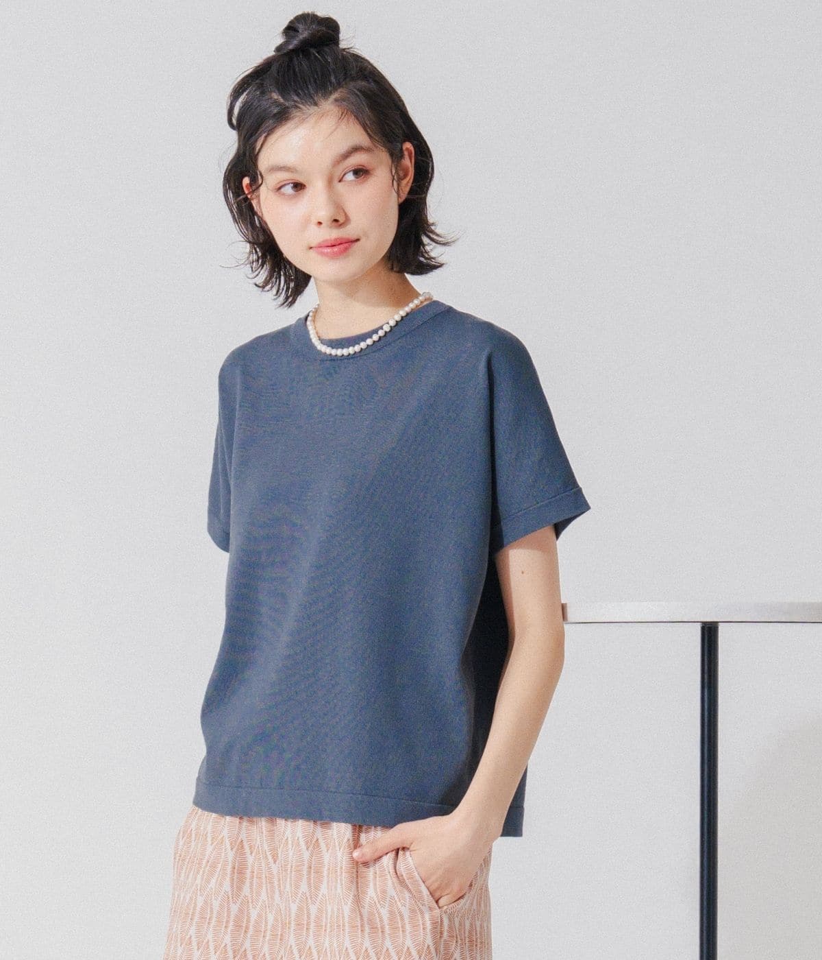 【ドライタッチ・着映え】クルーネックニットTシャツ