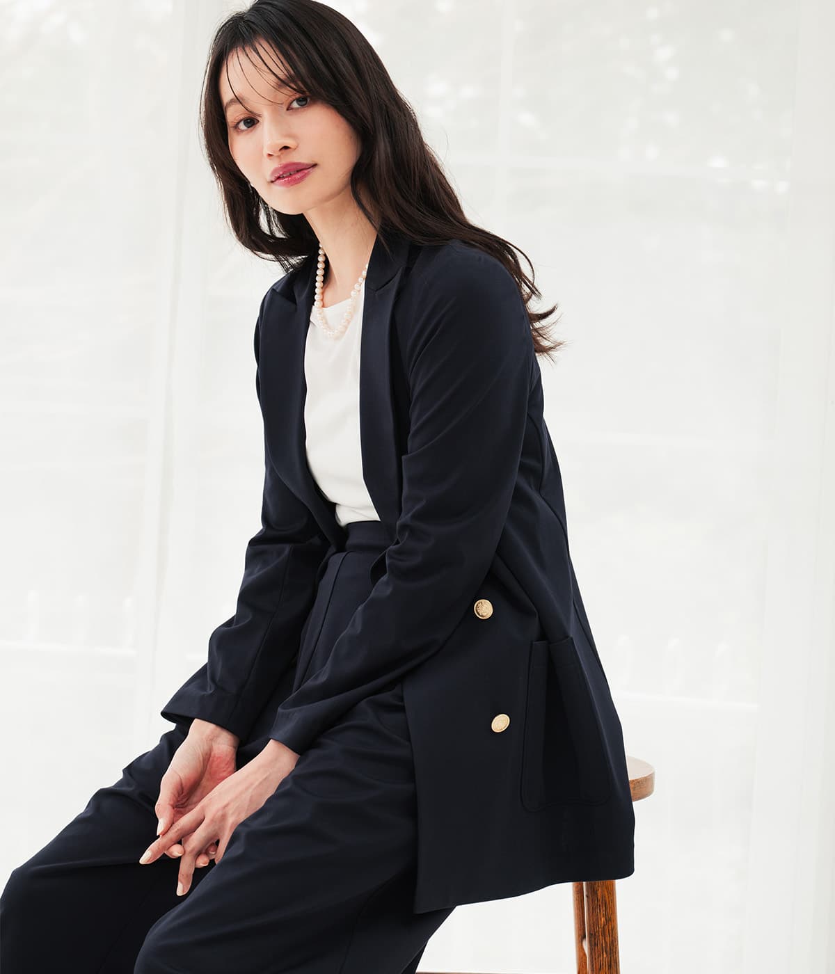 【洗える・ストレッチ・セットアップ可】ダブルブレストブレザー