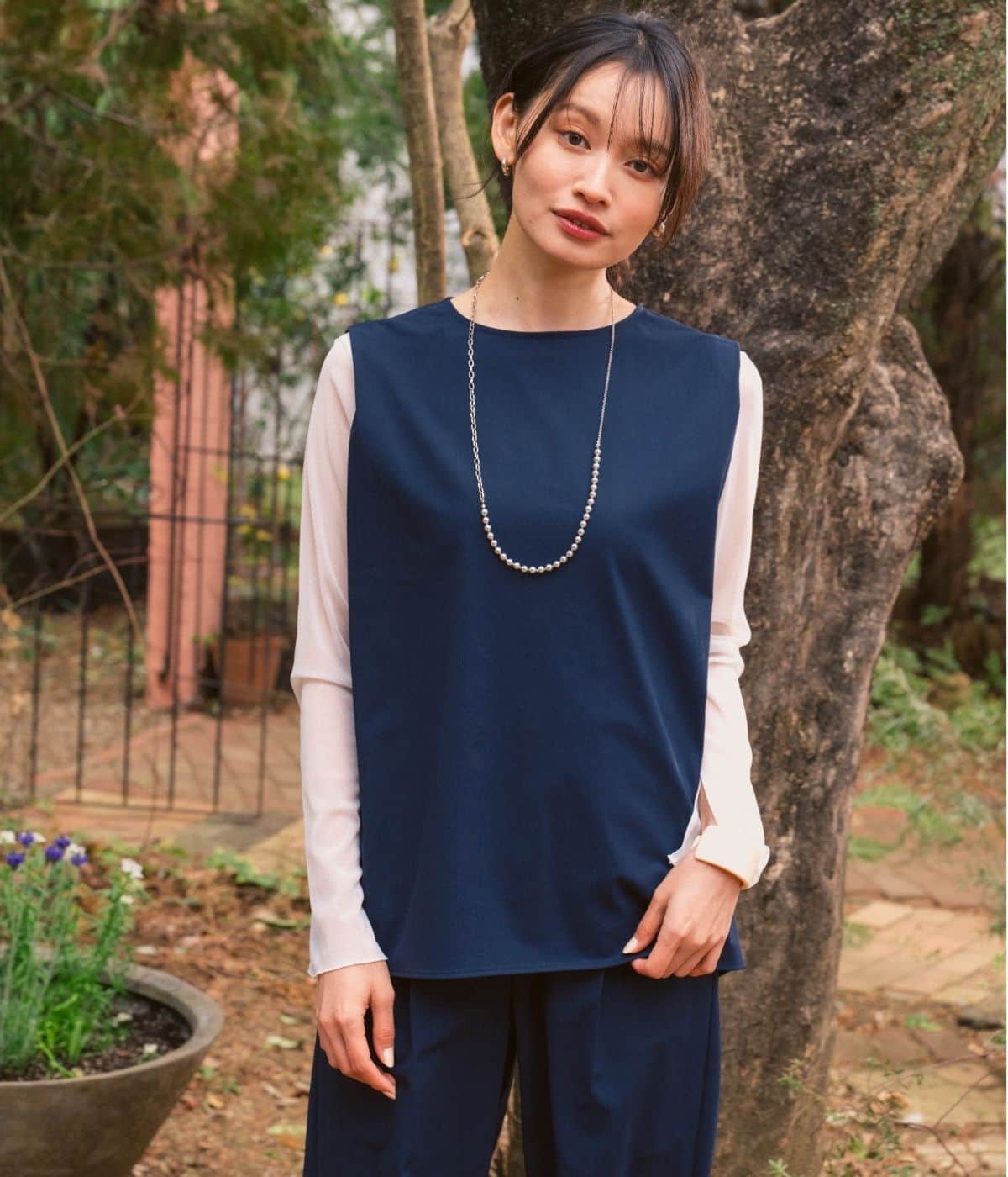 【接触冷感・ドライタッチ・セットアップ可】タックスリーブブラウス